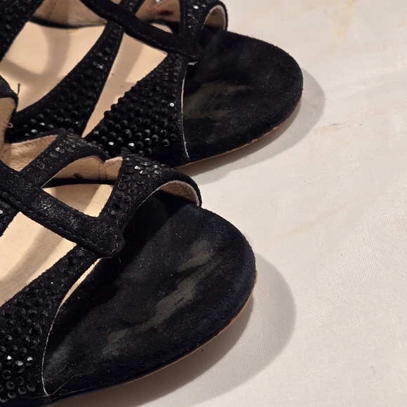 MICHAEL Michael Kors Woman's Mavis Open Toe Black Suede Heel Sandals w/ Crystals - Picture 13 of 13